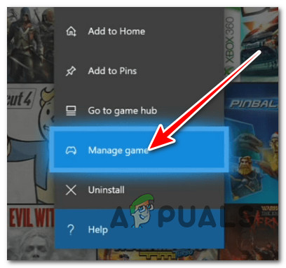 Access the Manage game menu