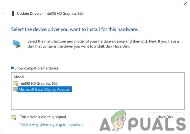 Install the Microsoft basic driver