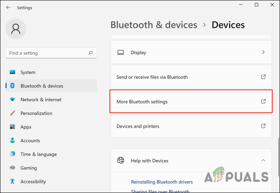 Click on the More Bluetooth settings option