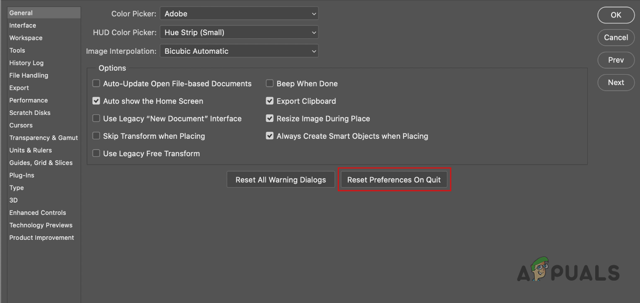 Resetting Photoshop Preferences