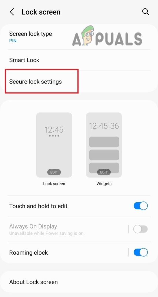 tap on the Secure lock settings