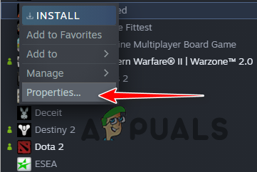 Navigating to Game Properties on Steam