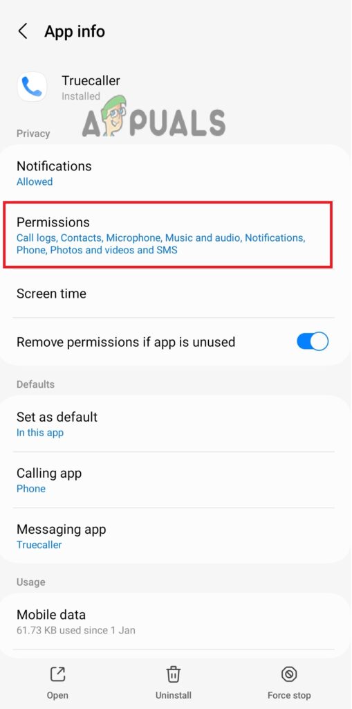 Select the Permissions option
