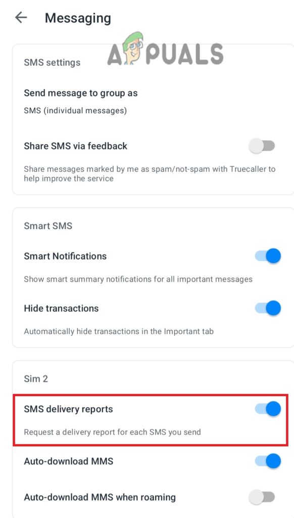 Enable SMS delivery reports