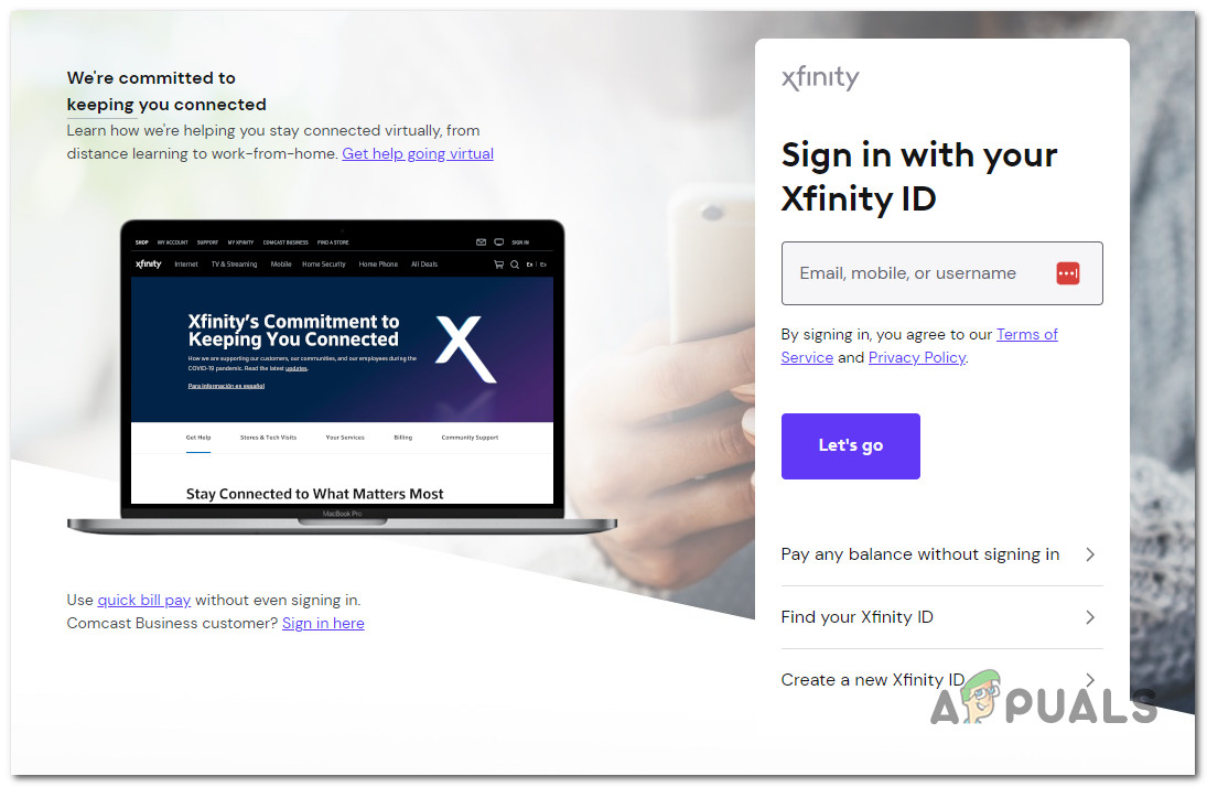 Sign in with Xfinity ID and password