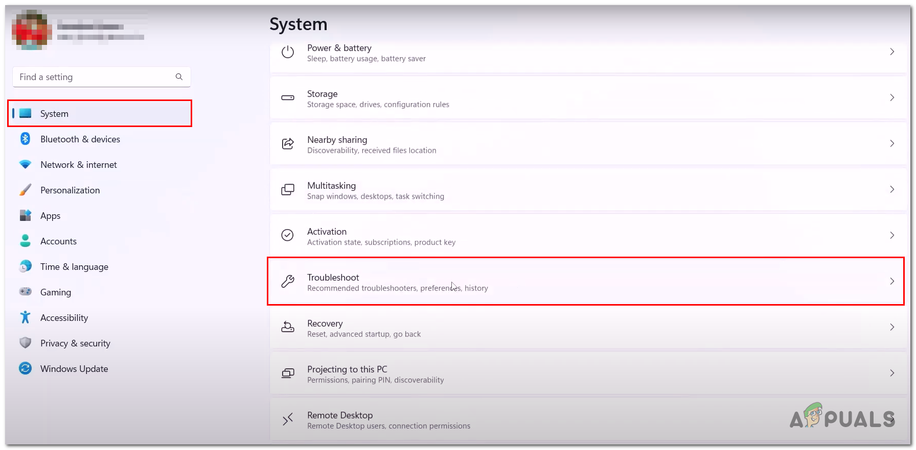 Opening the troubleshooter windows via the system settings 