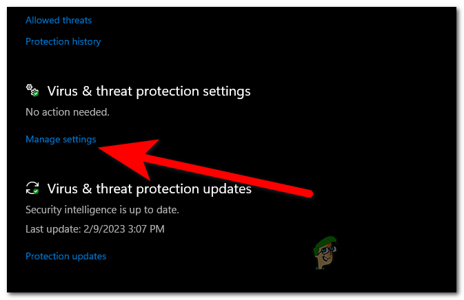 Opening the Virus & threats protection settings