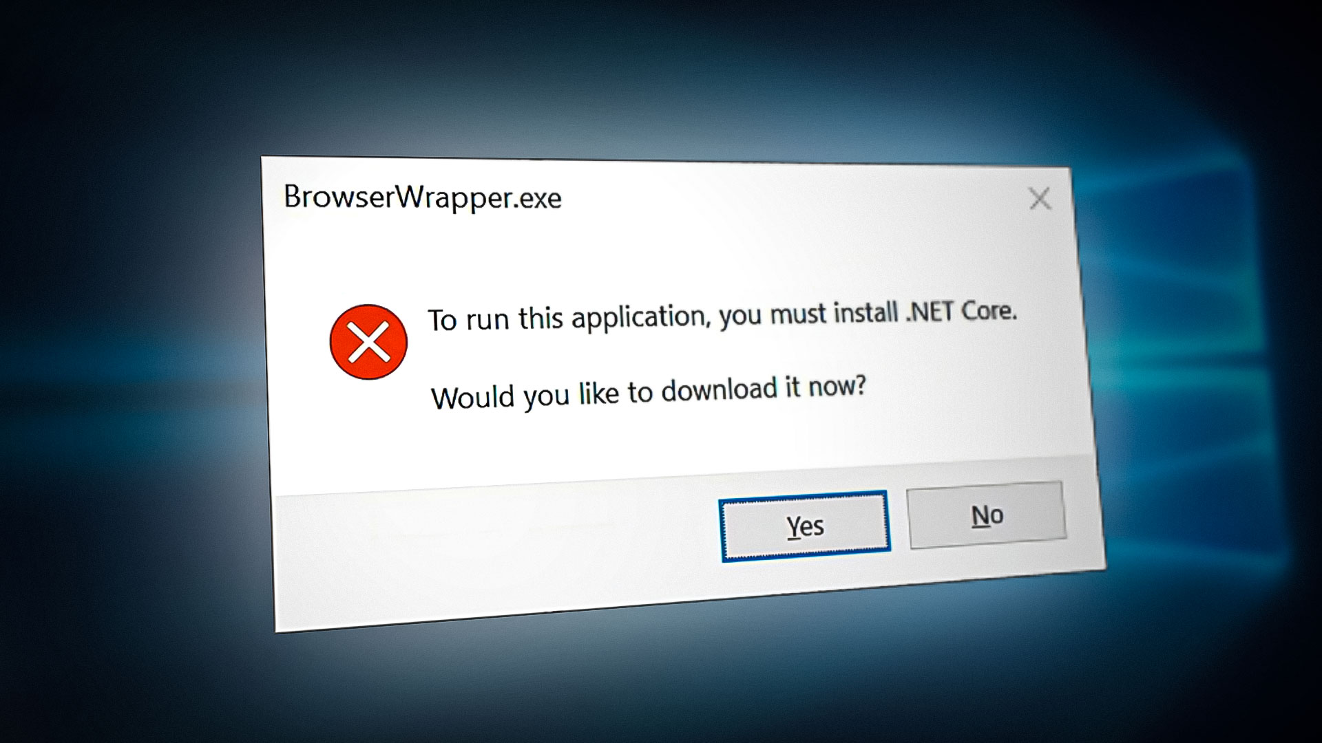 Application fails to run on Windows (you must install .NET Core)