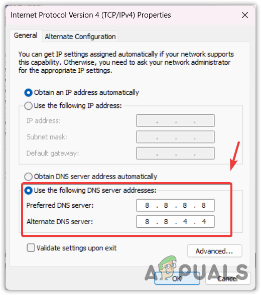 Switching DNS server to Google DNS server