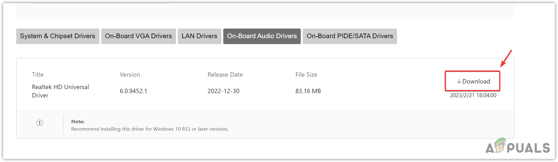 Downloading Audio drivers