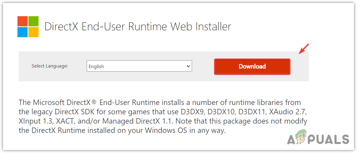 Downloading DirectX user runtime Installer