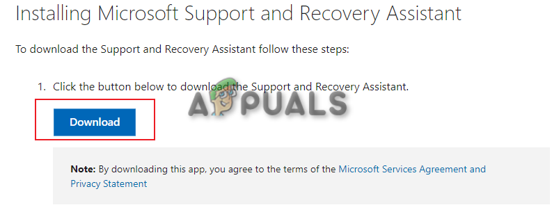 Downloading the Microsoft support and recovery assistant