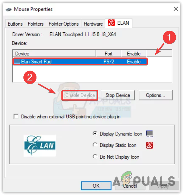 Enabling Touchpad from Mouse Settings