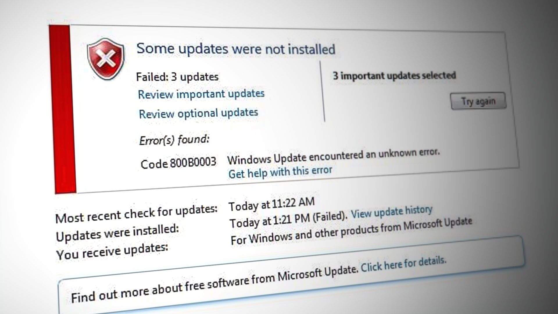 Windows update error code: 0x800b0003