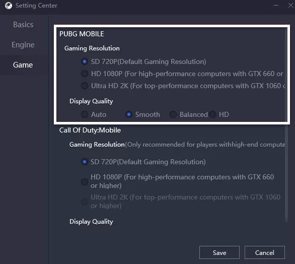 Changing GameLoop Game settings for PUBG and COD Mobile