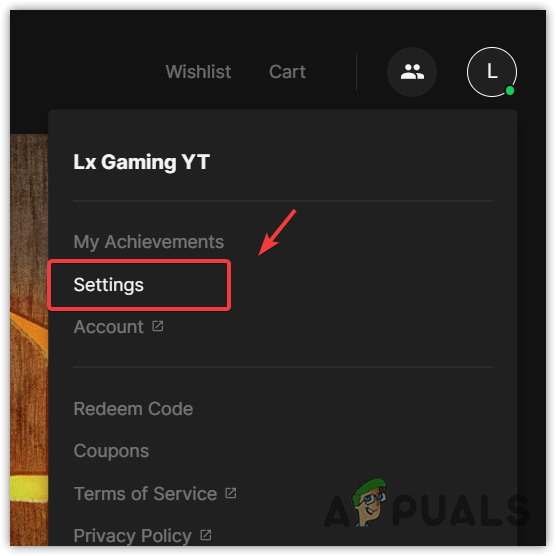 Navigating to Epic Games Launcher Settings