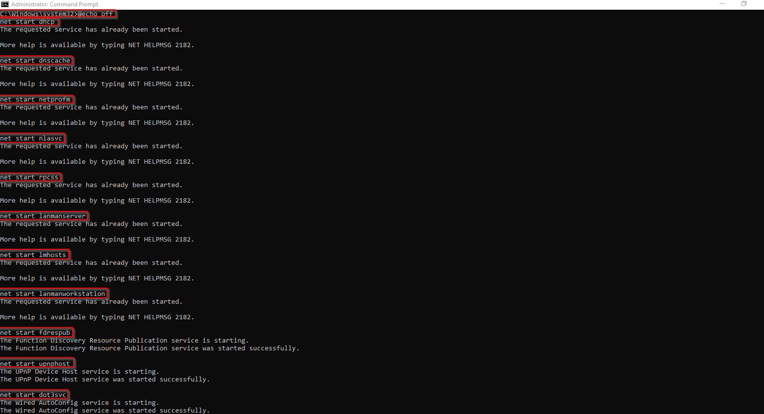 Running network services through command prompt