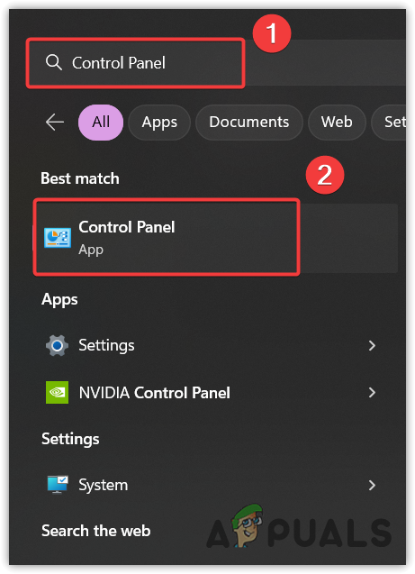 Opening Control Panel by searching from Start Menu