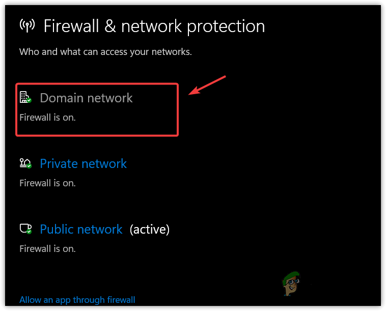 Opening Domain Network Firewall Settings