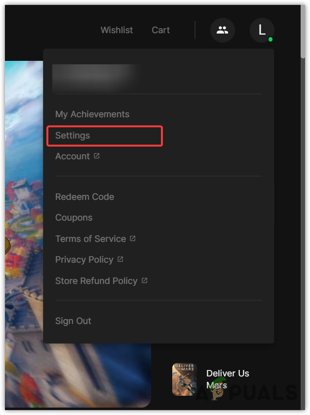 Opening Epic Games Settings