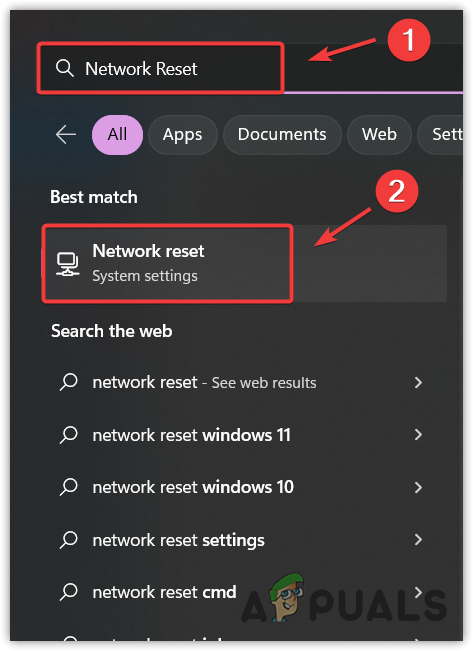 Opening Network Reset settings from Start Menu