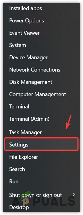 Opening Settings by right-clicking Start Menu