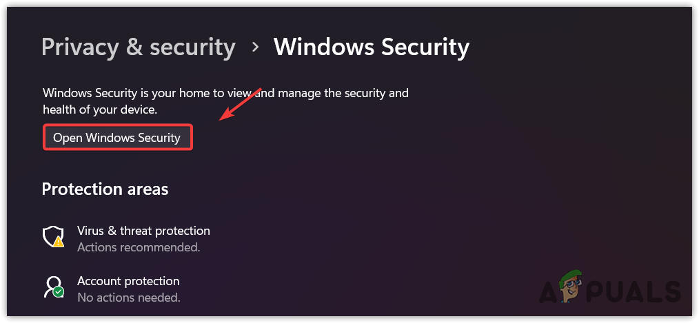 Opening Windows Security settings