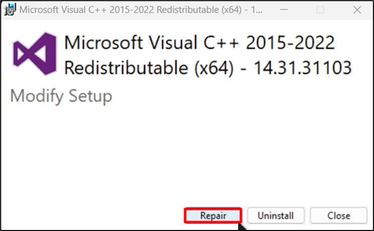 Repair Visual C++