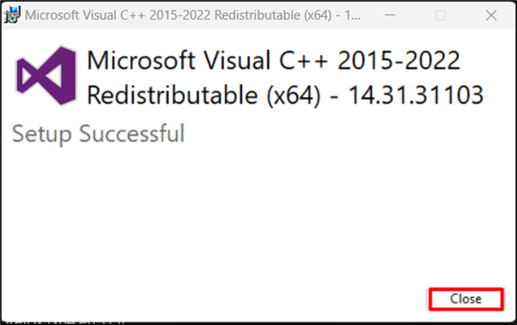 Successful repair of Visual C++
