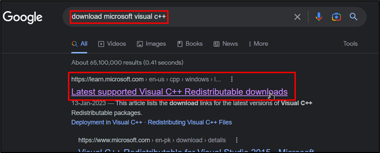 Search Microsoft Visual C++