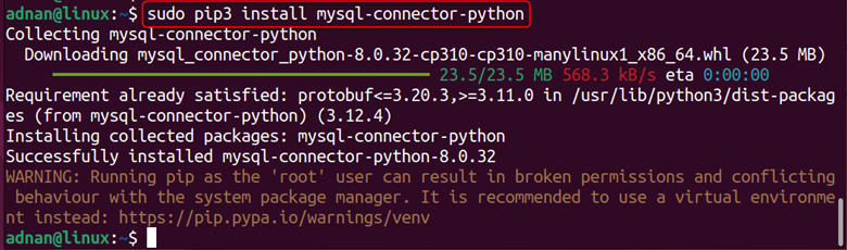 Command for MySQL to python connector
