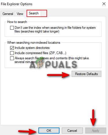 Restoring Search Defaults