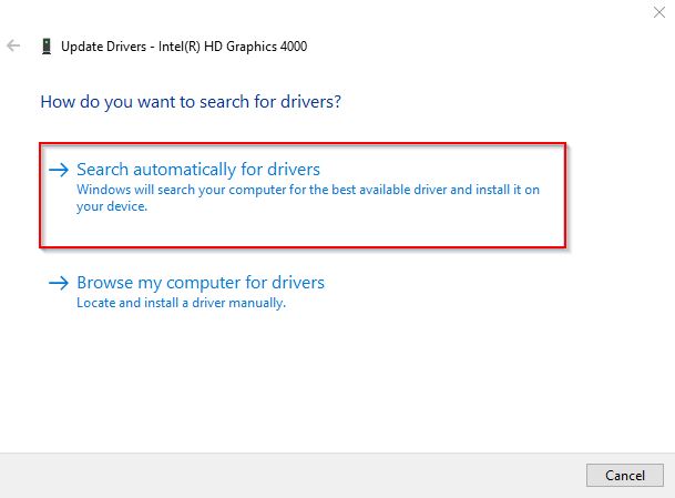 Updating drivers with the Search automatically for drivers option 