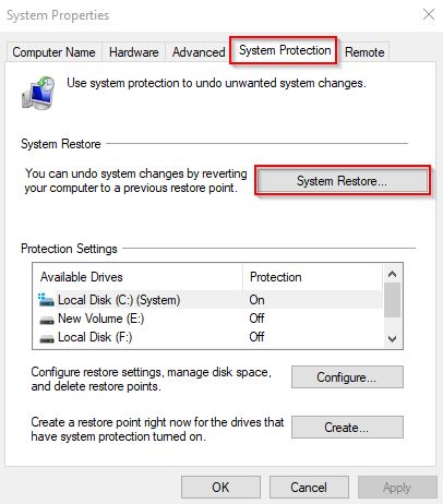 Doing System restore in Windows