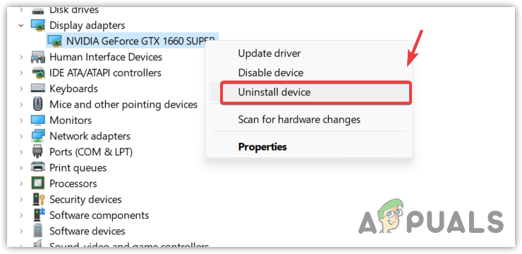 Uninstalling GPU driver from device manager