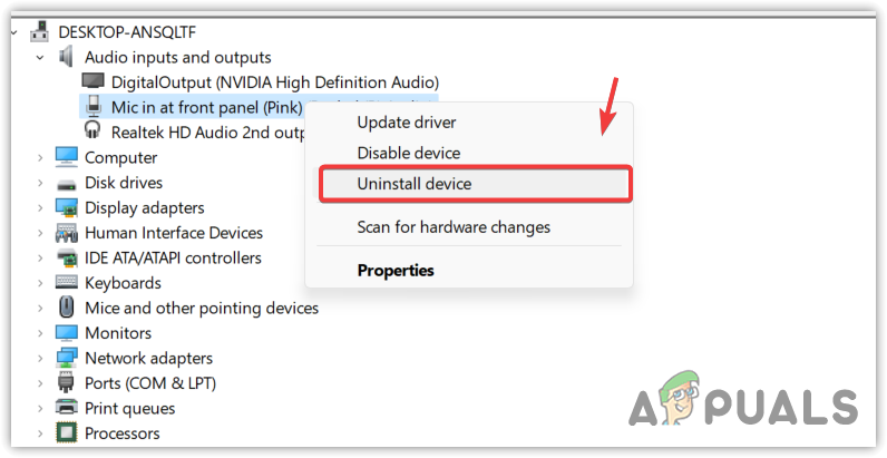Uninstalling Microphone driver