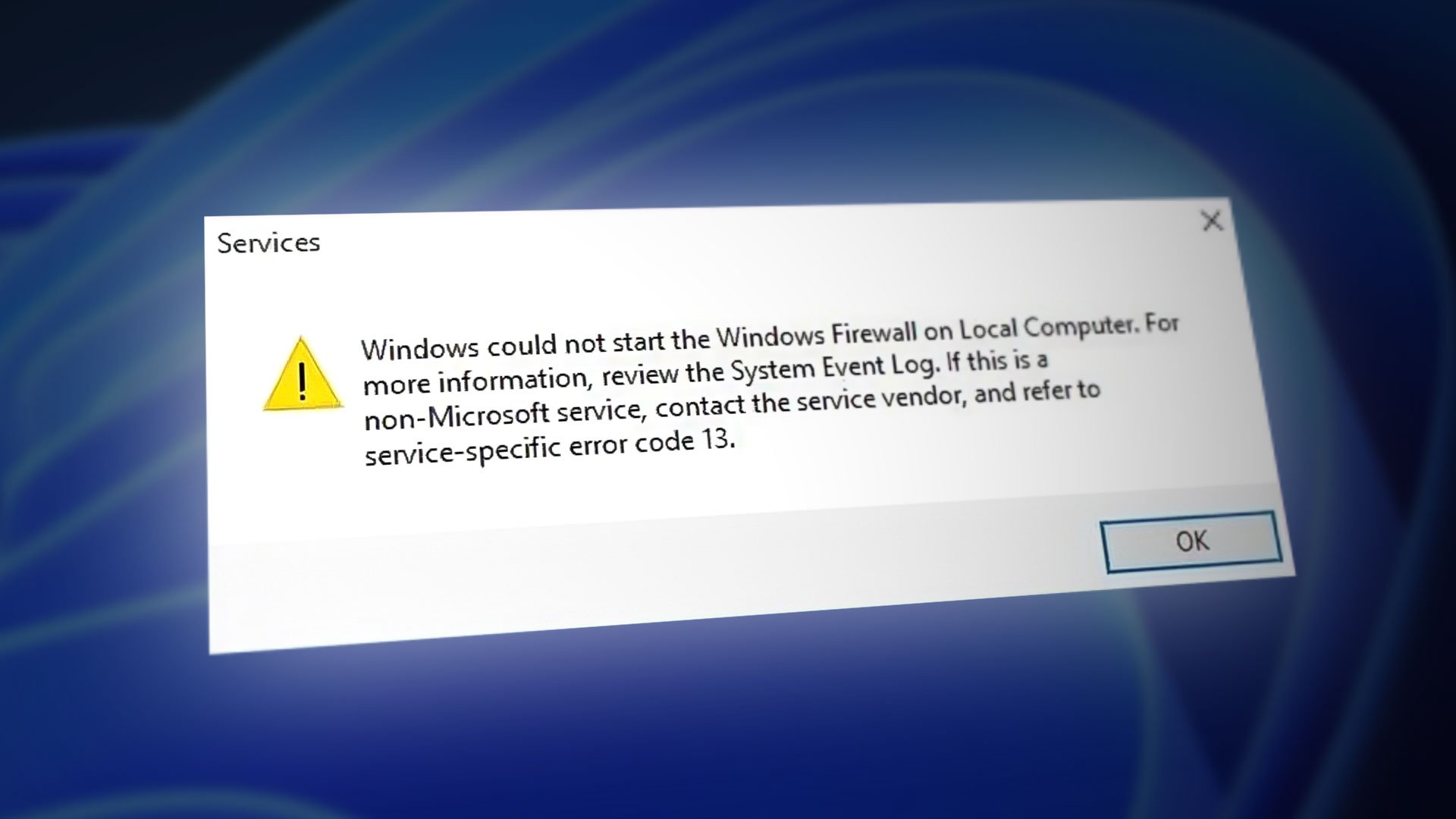 Windows Could Not Start Windows Firewall on Local Computer. (Error Code 13)