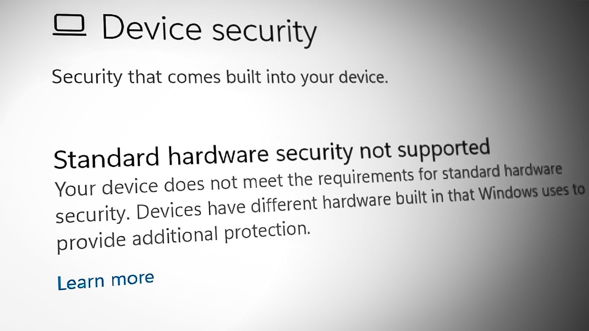 Standard Hardware Security Not Supported