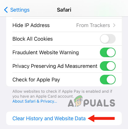 Clear History and Website Data of Safari app