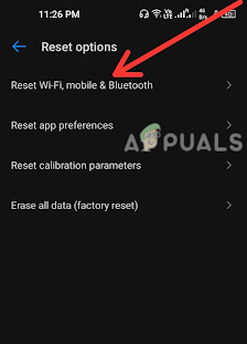 Click on Reset Wi-Fi, mobile and Bluetooth option