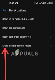 Click on Erase All Data or Factory Reset.