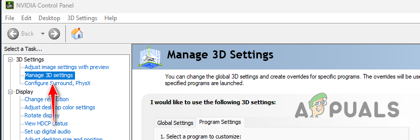 Navigating to 3D Settings