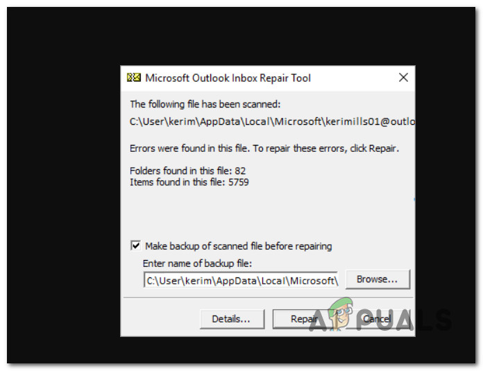 Repair the Outlook installation