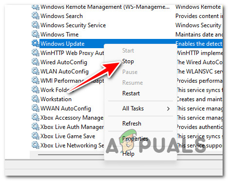 Restarting the Windows Update service