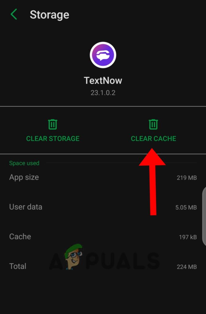Tap on the Clear Cache