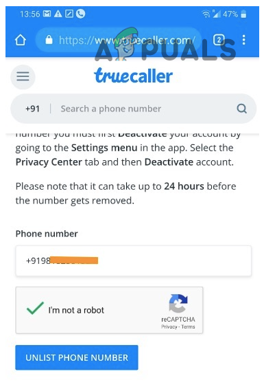 Un-list your number from True caller