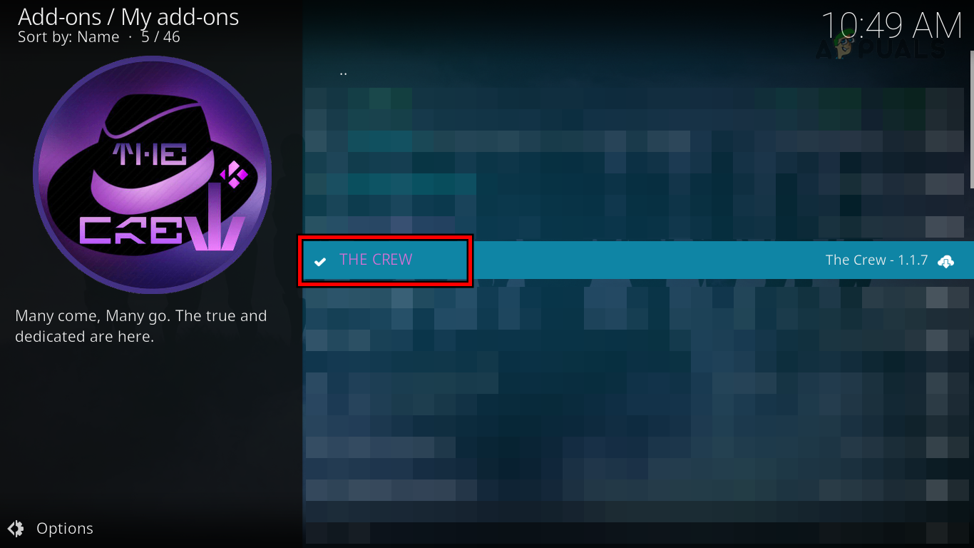 Select the Required Addon in Kodi My Add-ons