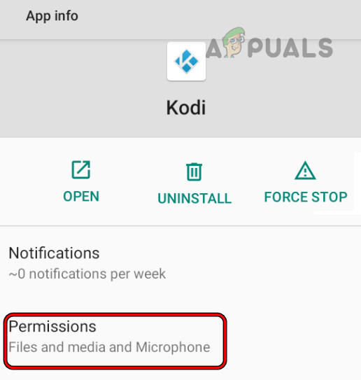 Open Permissions of the Kodi App on Android