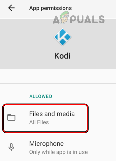 Open Files and Media App Permission of Kodi on Android