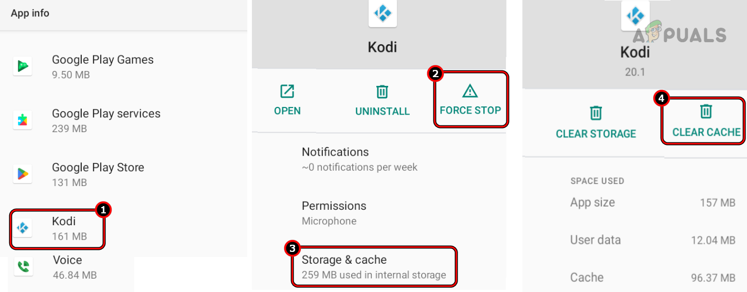 Force Stop the Kodi App and Clear its Cache